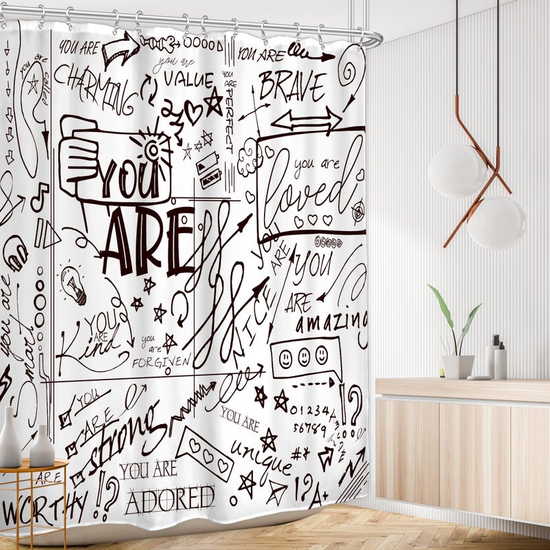 AMBZEK Teen Shower Curtain for Kids Funny Quotes 60Wx72L Inch Boys Girls Black White Shower Curtain Set for Bathroom Inspirational You are Neutral Abstract Accessories Fabric Bath Decor 12 Pack Hooks - Image 2